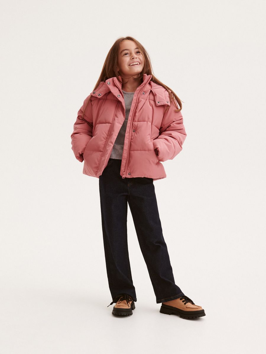 Quilted jacket with hood - dusty rose - RESERVED