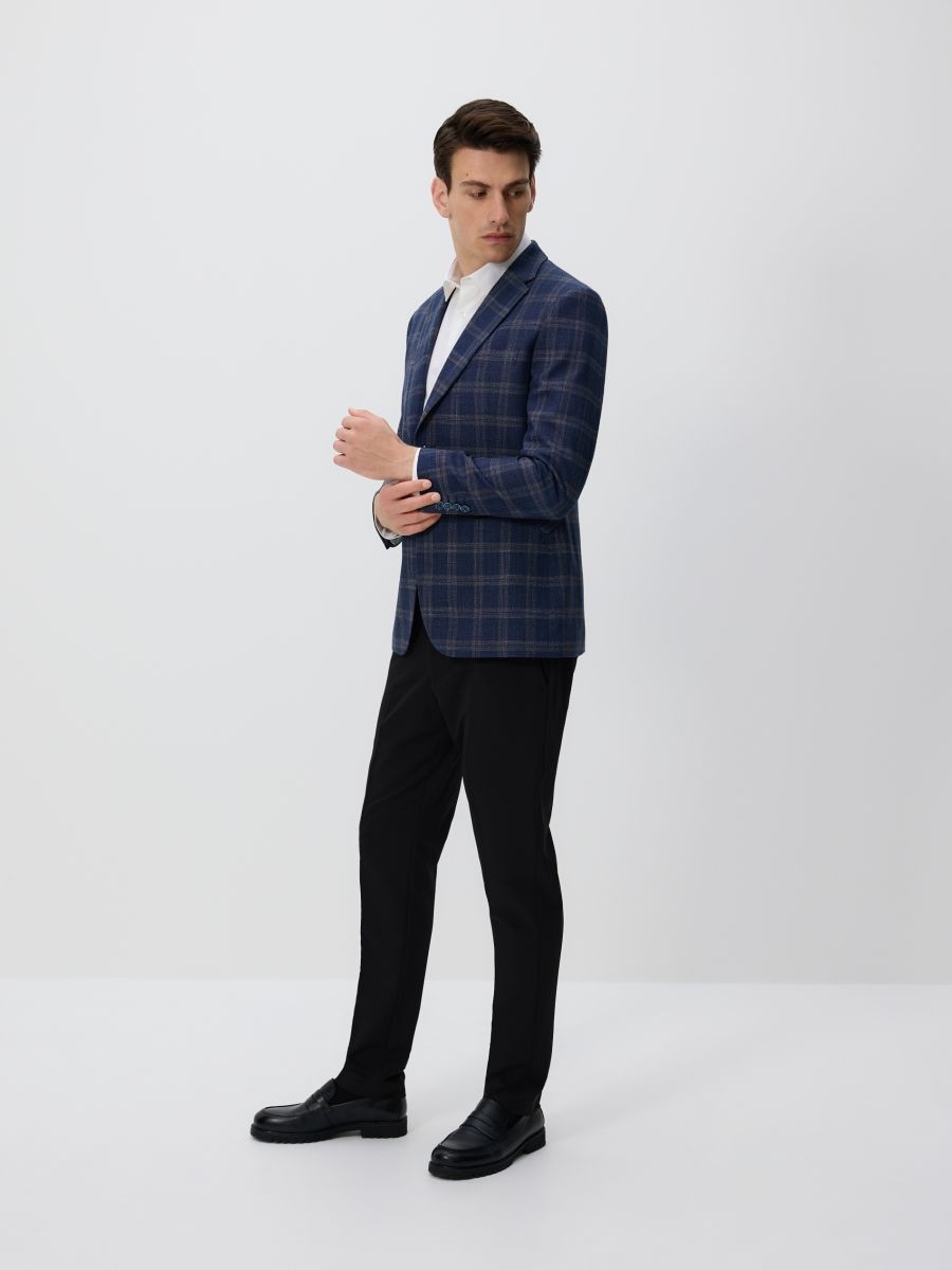 Check slim fit blazer - navy - RESERVED
