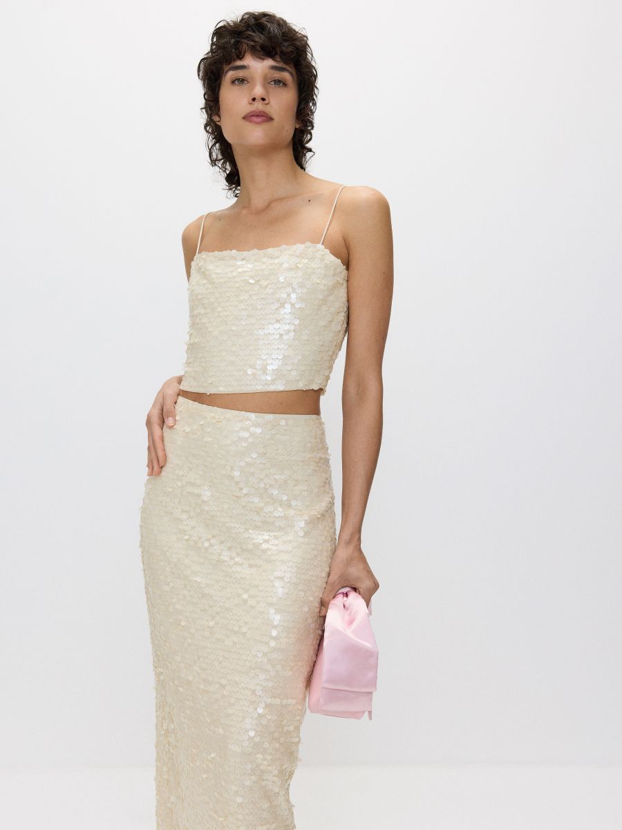 Jupe maxi à sequins - crème - RESERVED - 3