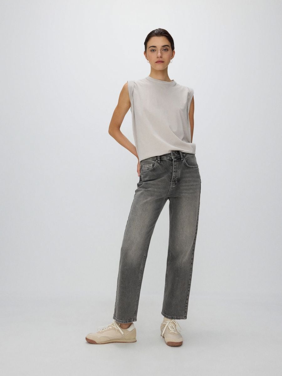 High waist straight jeans - light grey - RESERVED