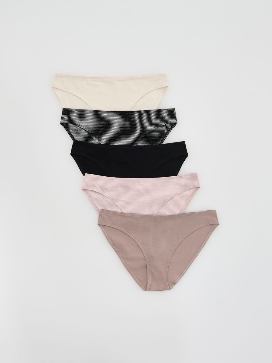 Slips im Bikini-Stil mit hohem Baumwollanteil, 5er-Pack - schwarz - RESERVED