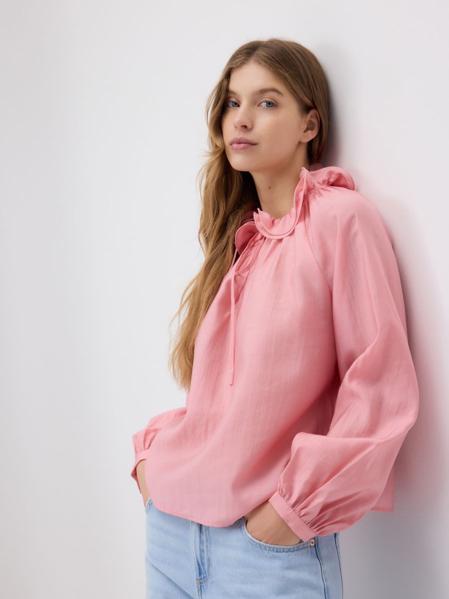 Bluza z liocelom - pastelno roza - RESERVED