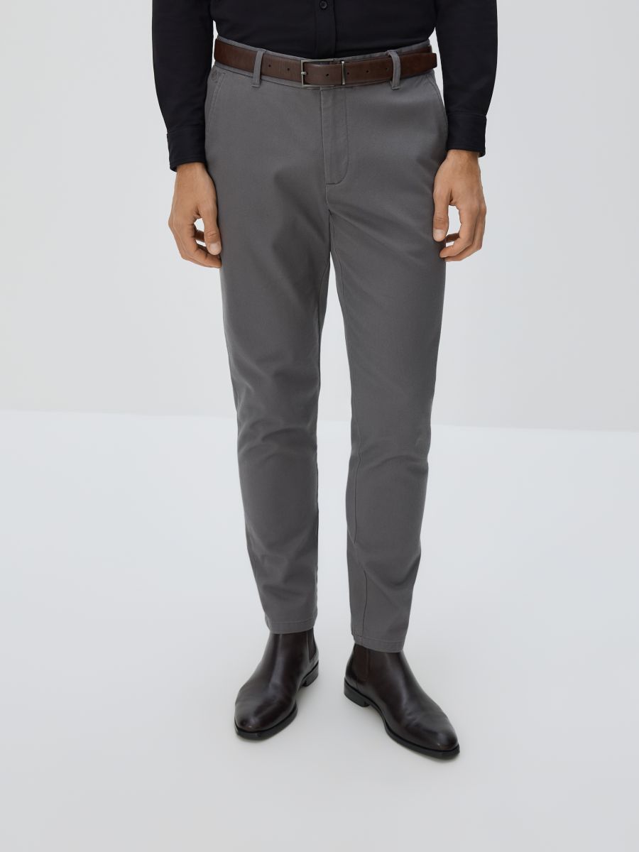 Slim fit hlače od pamuka - tamnosivo - RESERVED