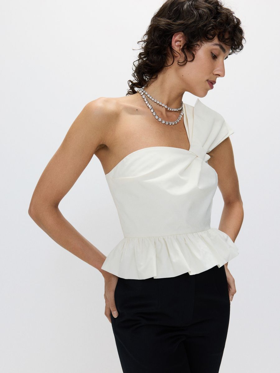 Tričko s volánkem peplum - krémová - RESERVED - 2