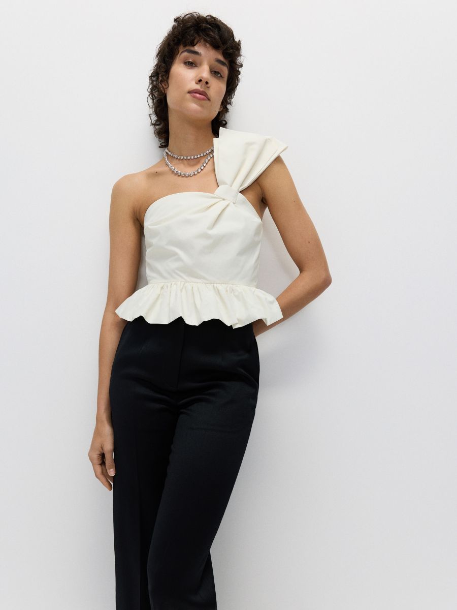 Tričko s volánkem peplum - krémová - RESERVED - 4