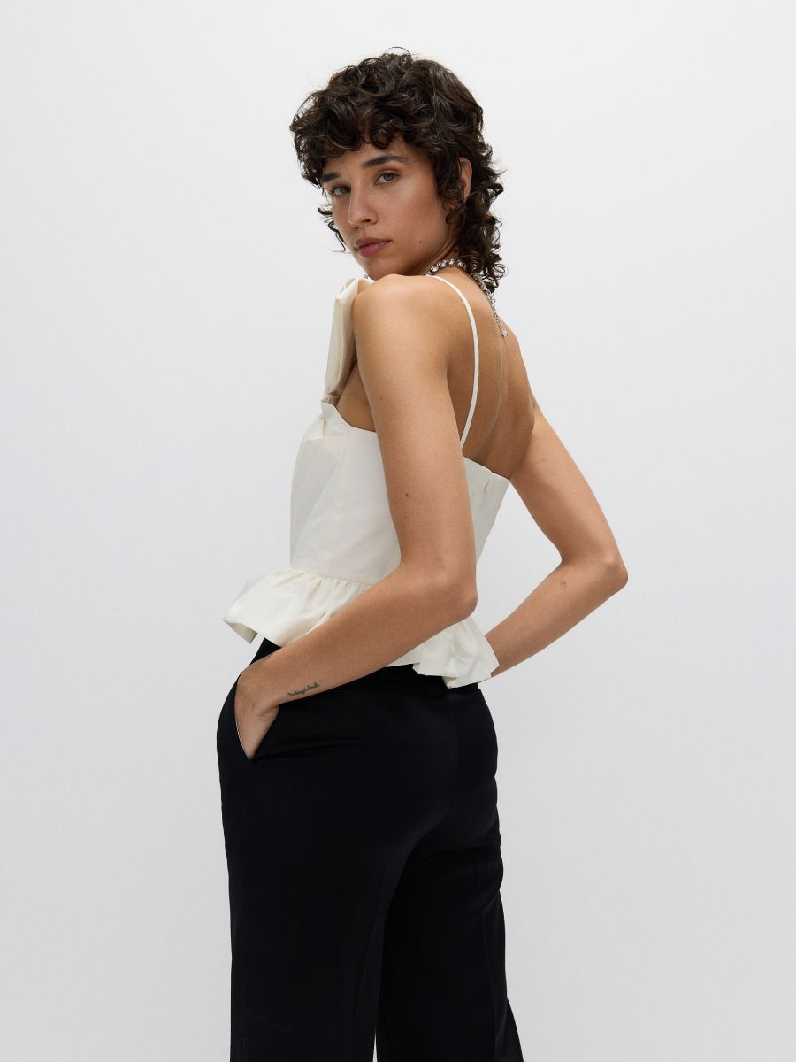 Tričko s volánkem peplum - krémová - RESERVED - 5