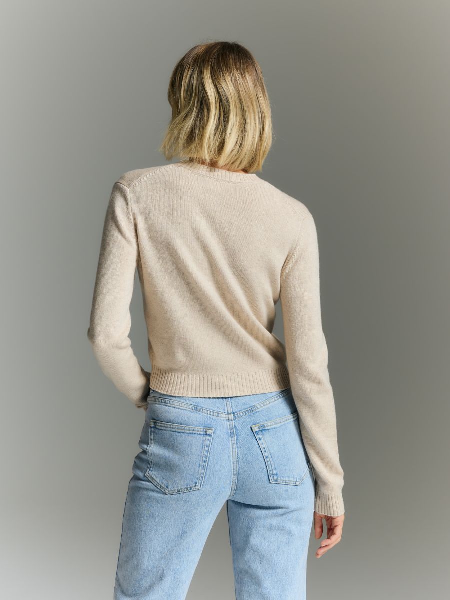 Cardigan with cashmere blend - beige - RESERVED - 6