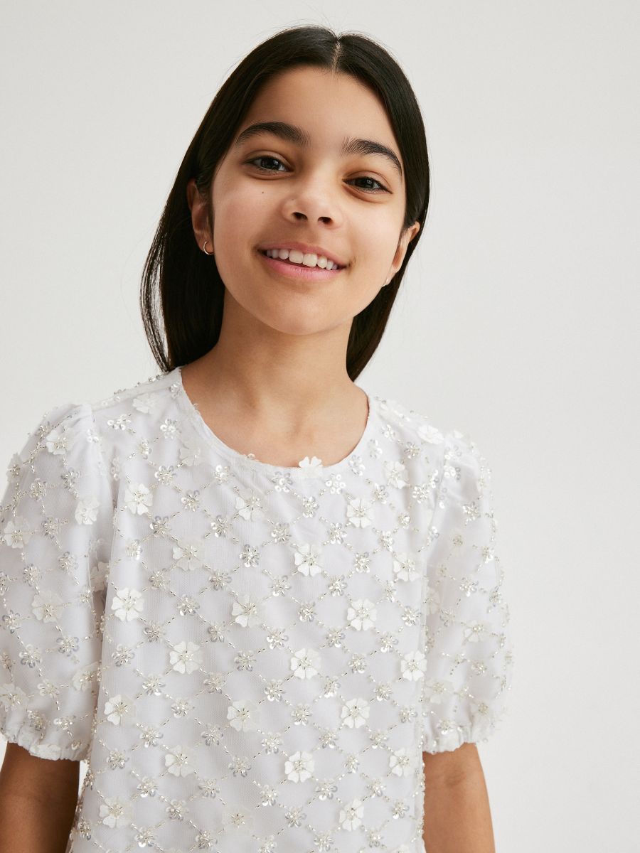Blouse with sequin applique - cream - RESERVED - 3