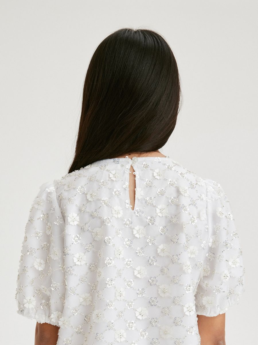 Blouse with sequin applique - cream - RESERVED - 5