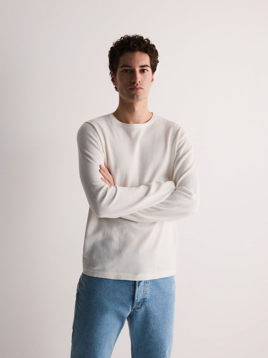 Bawełniany sweter - biały - RESERVED