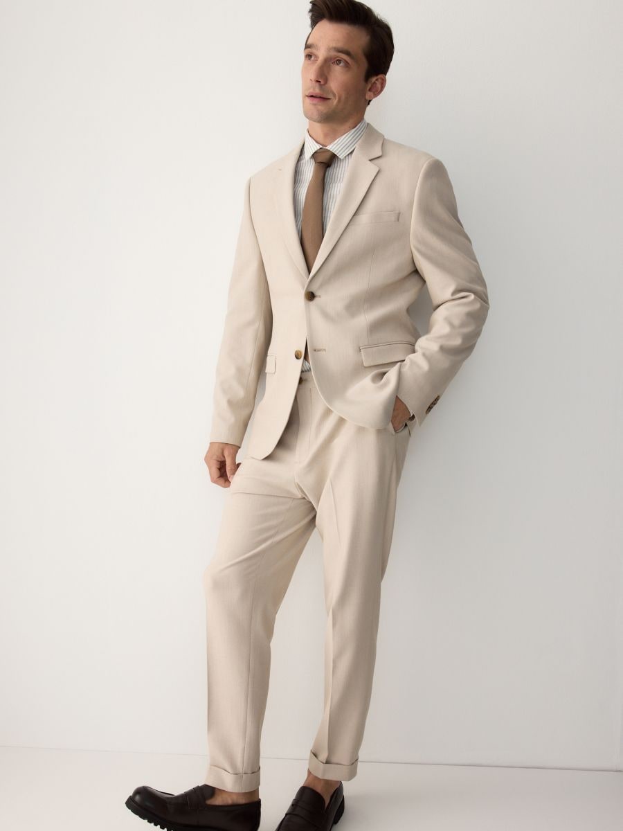 Suit trousers with viscose blend - beige - RESERVED - 4