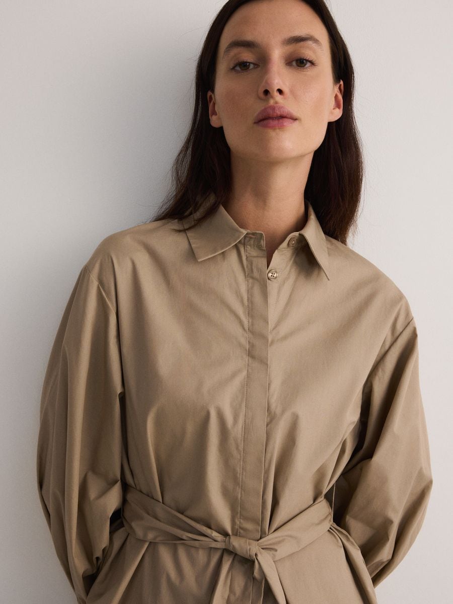 Baumwoll-Bluse mit Bindedetail - beige - RESERVED - 2