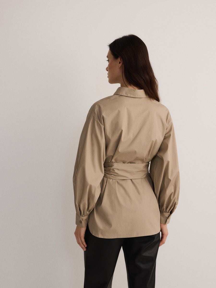 Baumwoll-Bluse mit Bindedetail - beige - RESERVED - 4