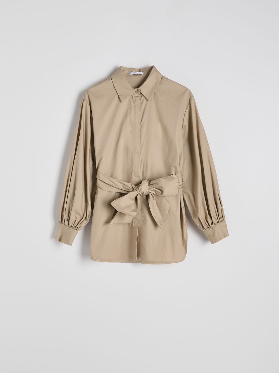 Baumwoll-Bluse mit Bindedetail - beige - RESERVED - 5