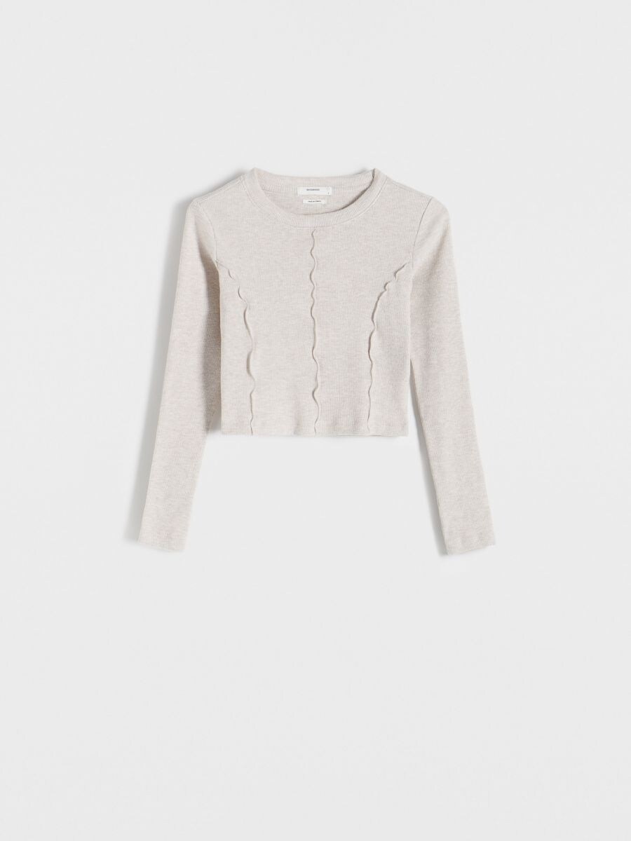 Long sleeve top with decorative stitching - nude - RESERVED - 4
