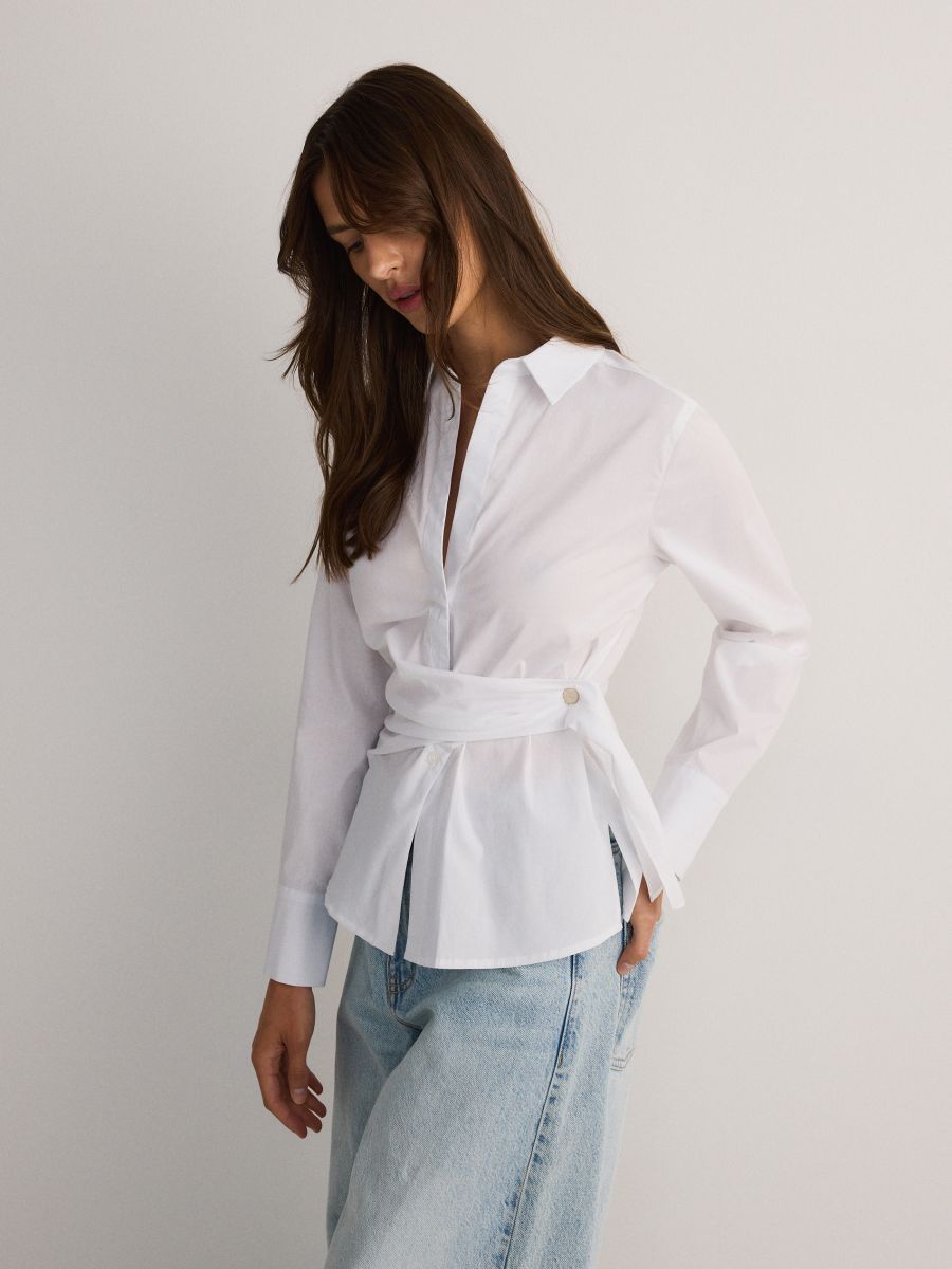 Bluse mit dekorativem Bindedetail - weiß - RESERVED - 2