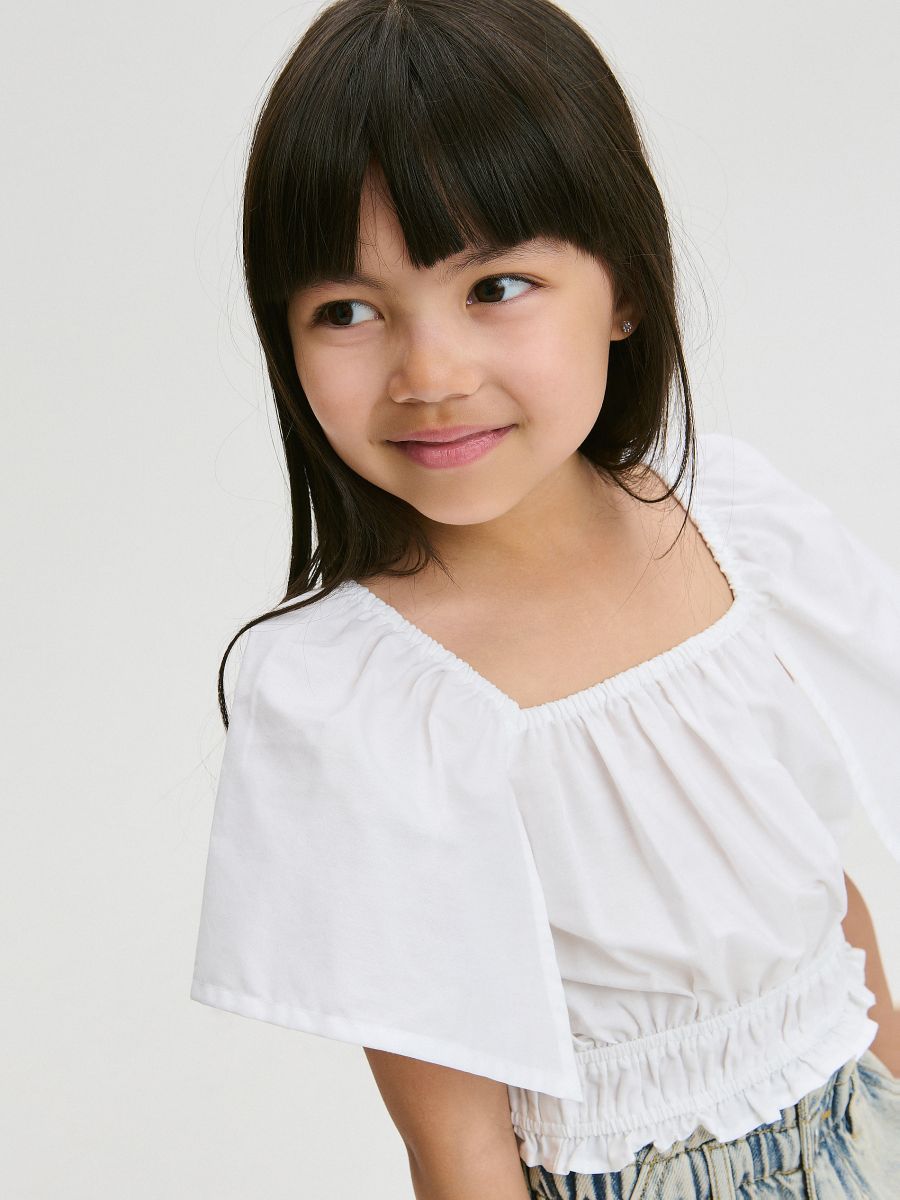 Plain blouse with puff sleeves - white - RESERVED - 3