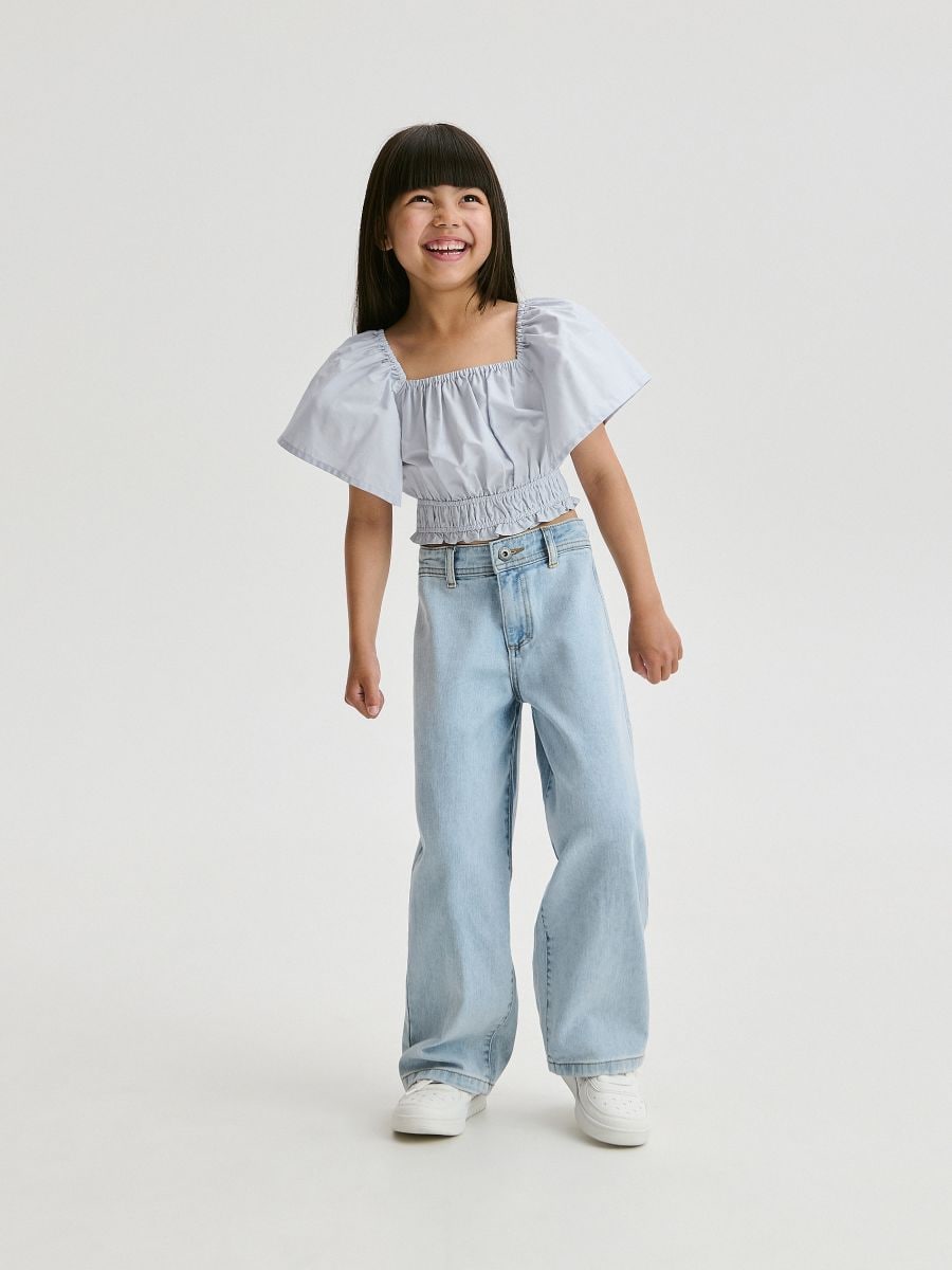 Plain blouse with puff sleeves - pale blue - RESERVED - 2