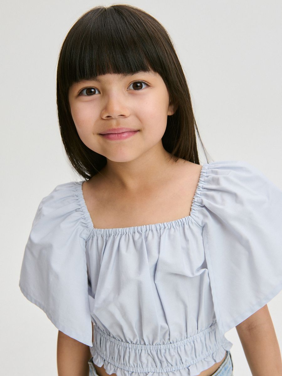 Plain blouse with puff sleeves - pale blue - RESERVED - 3