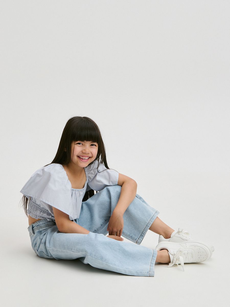 Plain blouse with puff sleeves - pale blue - RESERVED - 6