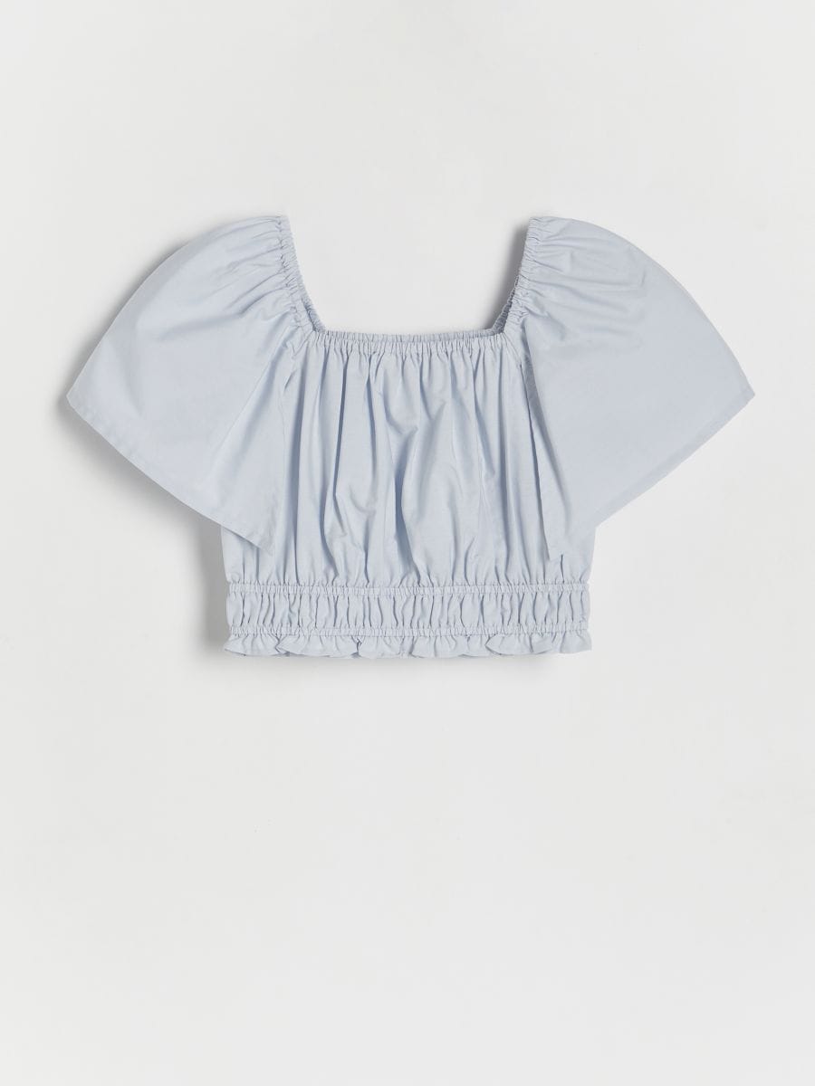 Plain blouse with puff sleeves - pale blue - RESERVED