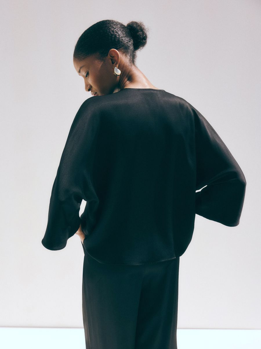 Viscose wrap front blouse - black - RESERVED - 3