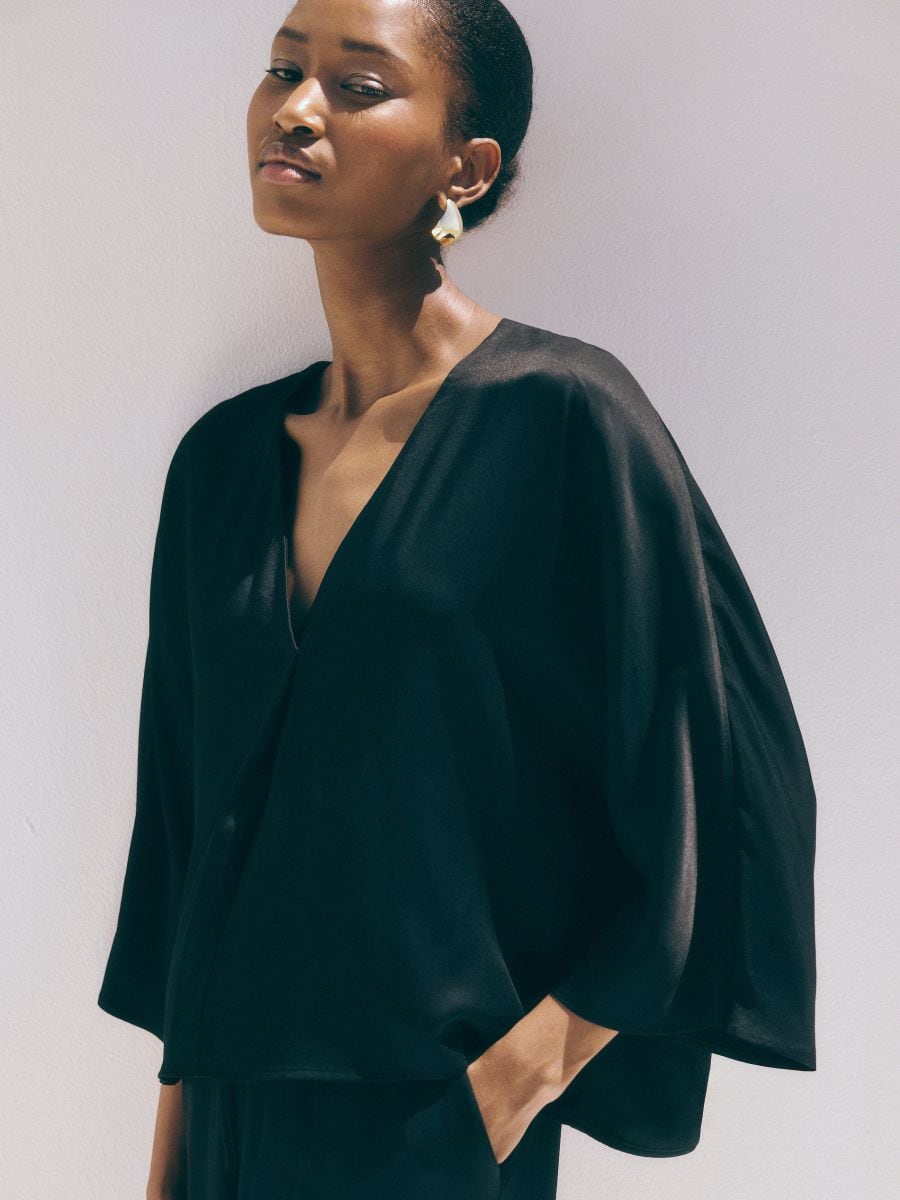 Viscose wrap front blouse - black - RESERVED - 4