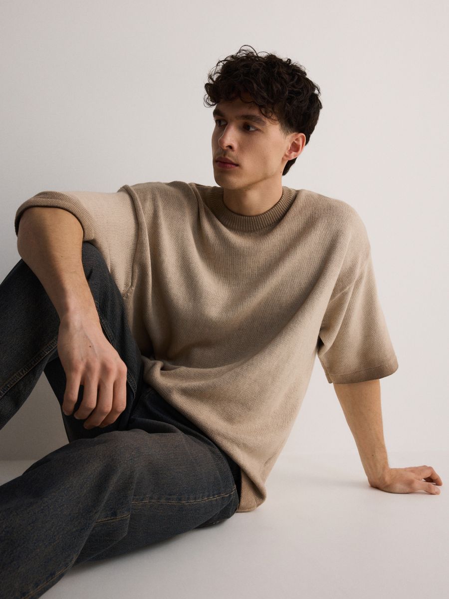 Sweter z krótkim rękawem - brązowy - RESERVED