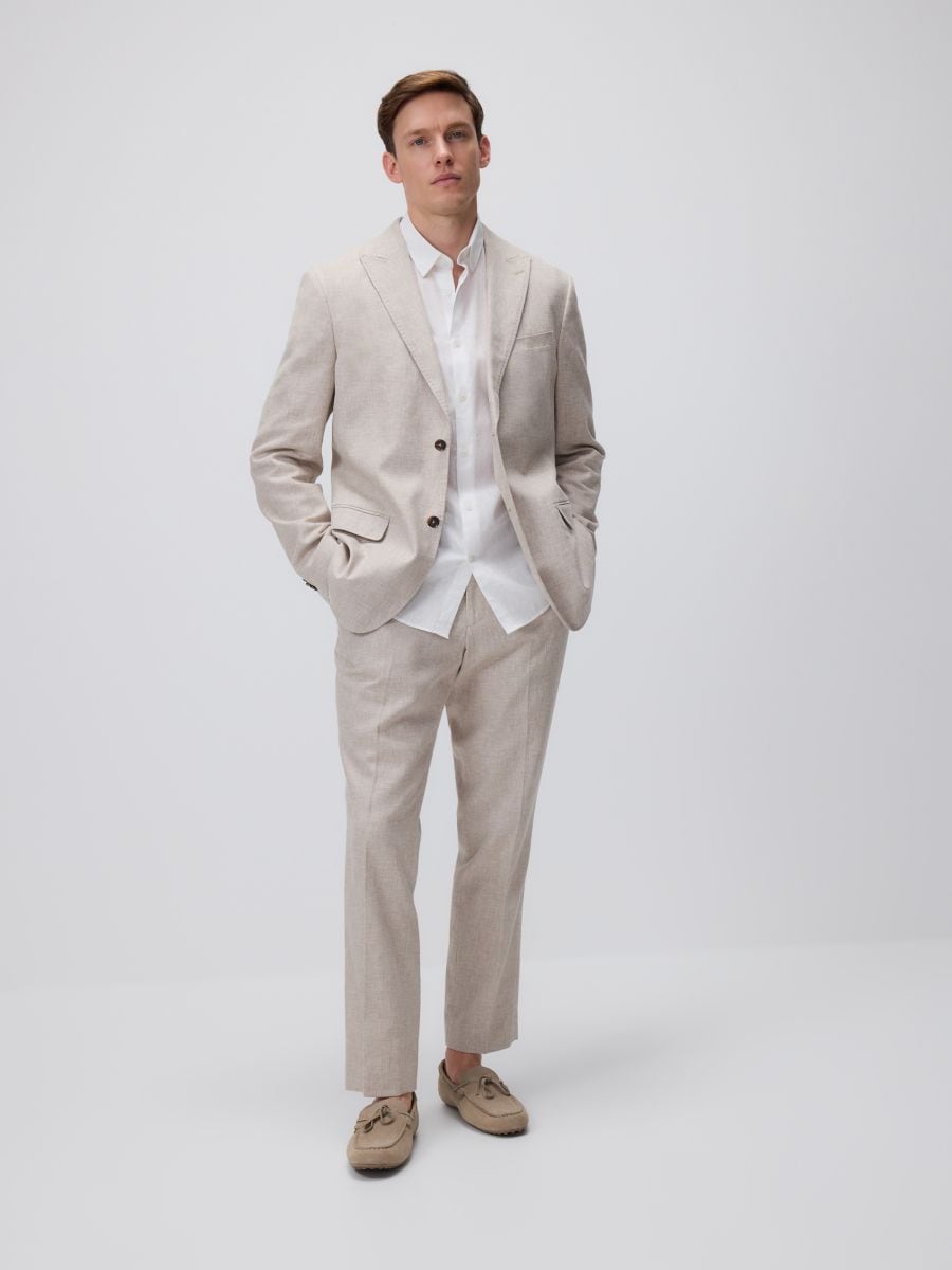 Regular linen rich trousers - beige - RESERVED - 3