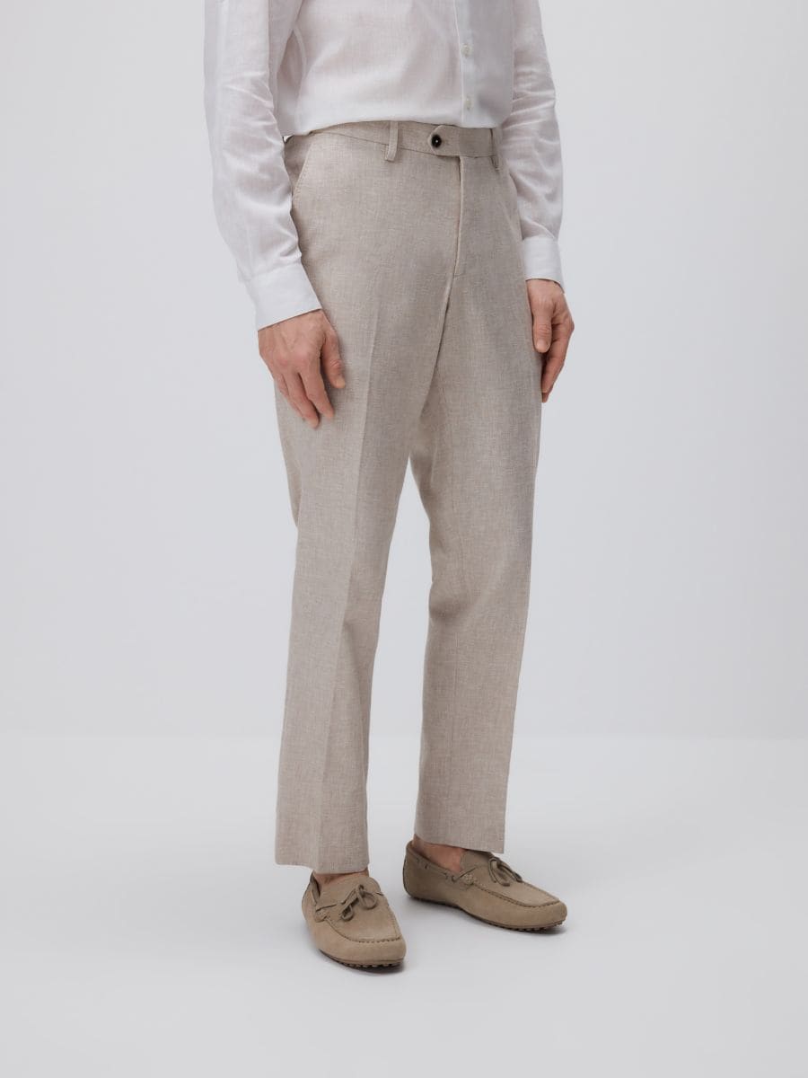 Hose im Regular-Fit mit hohem Leinenanteil - beige - RESERVED