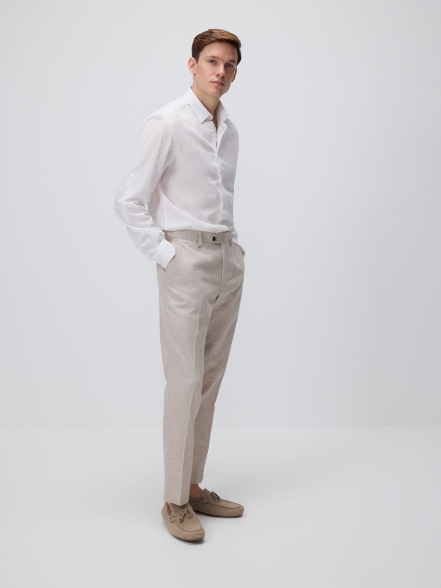 Regular linen rich trousers - beige - RESERVED - 3