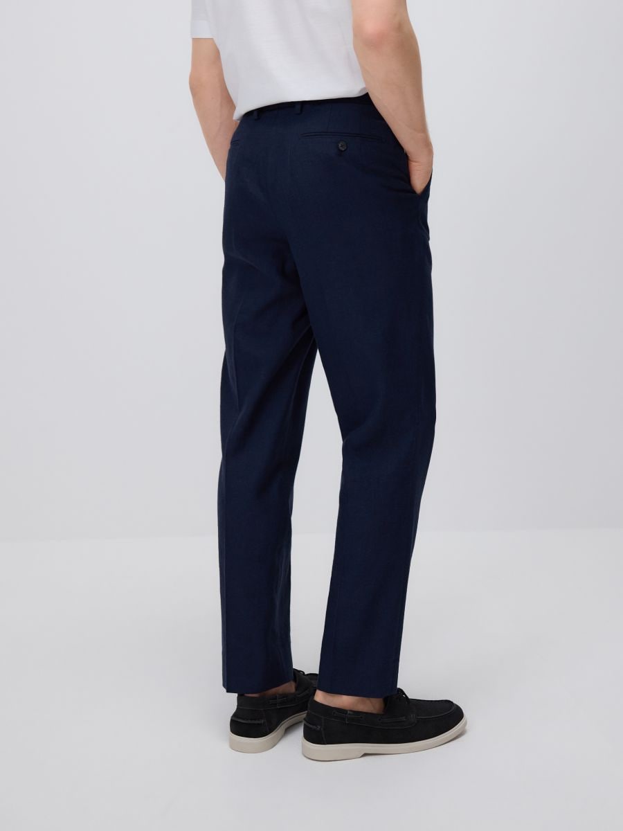 Regular linen rich trousers - navy - RESERVED - 3
