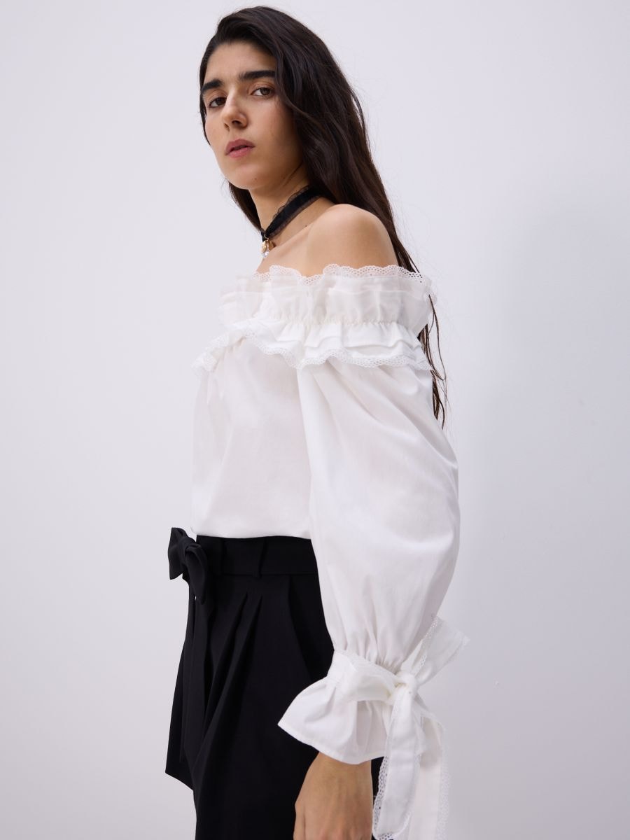 Schulterfreie Bluse - weiß - RESERVED - 3