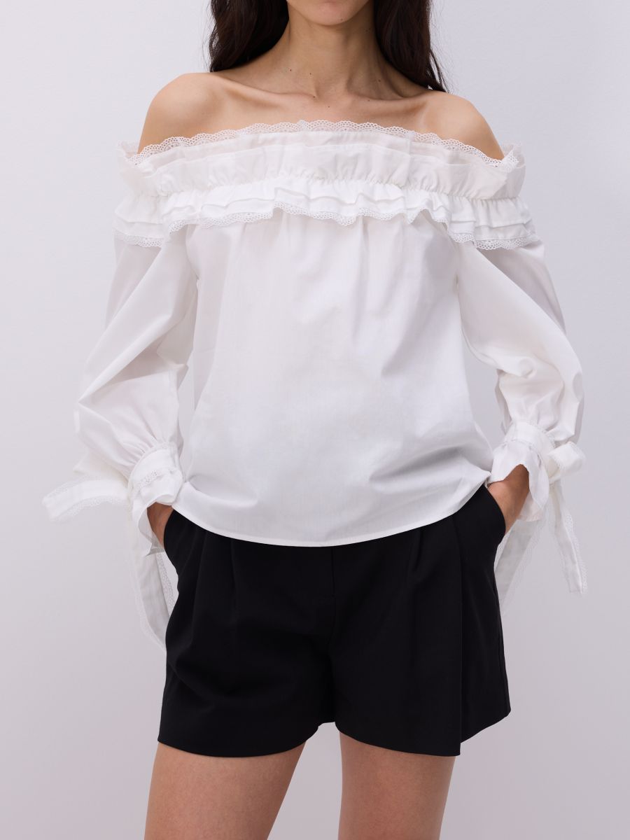 Schulterfreie Bluse - weiß - RESERVED - 4