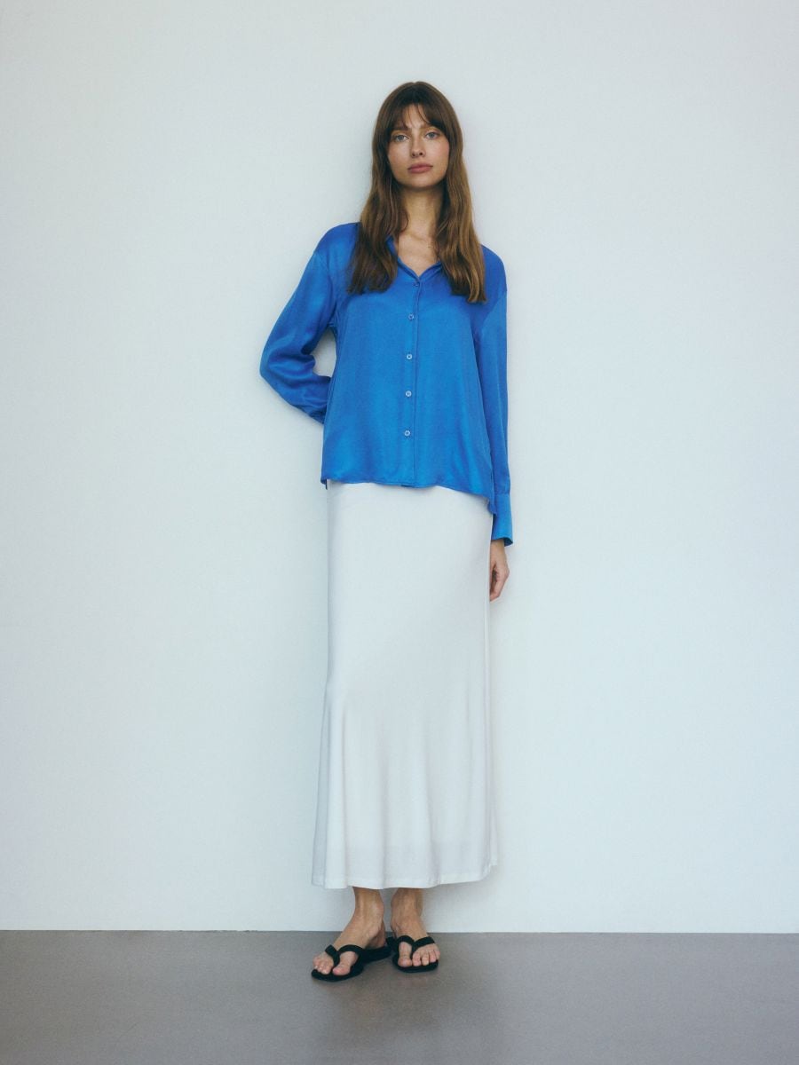 Camicia in raso di viscosa - blu - RESERVED - 2