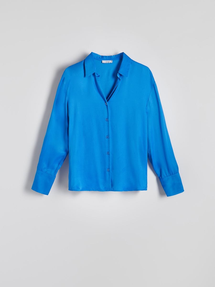 Camicia in raso di viscosa - blu - RESERVED - 5
