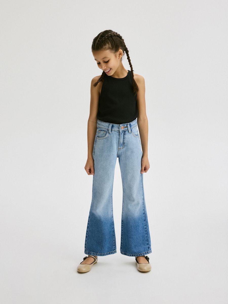 Flare jeans met decoratieve pijpen - blauw - RESERVED