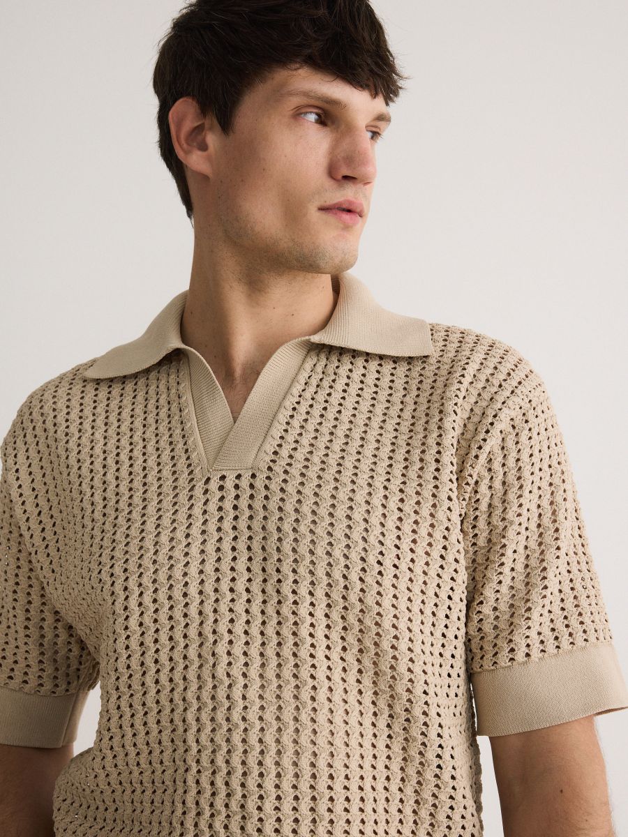 Polo jumper with open collar - beige - RESERVED - 2