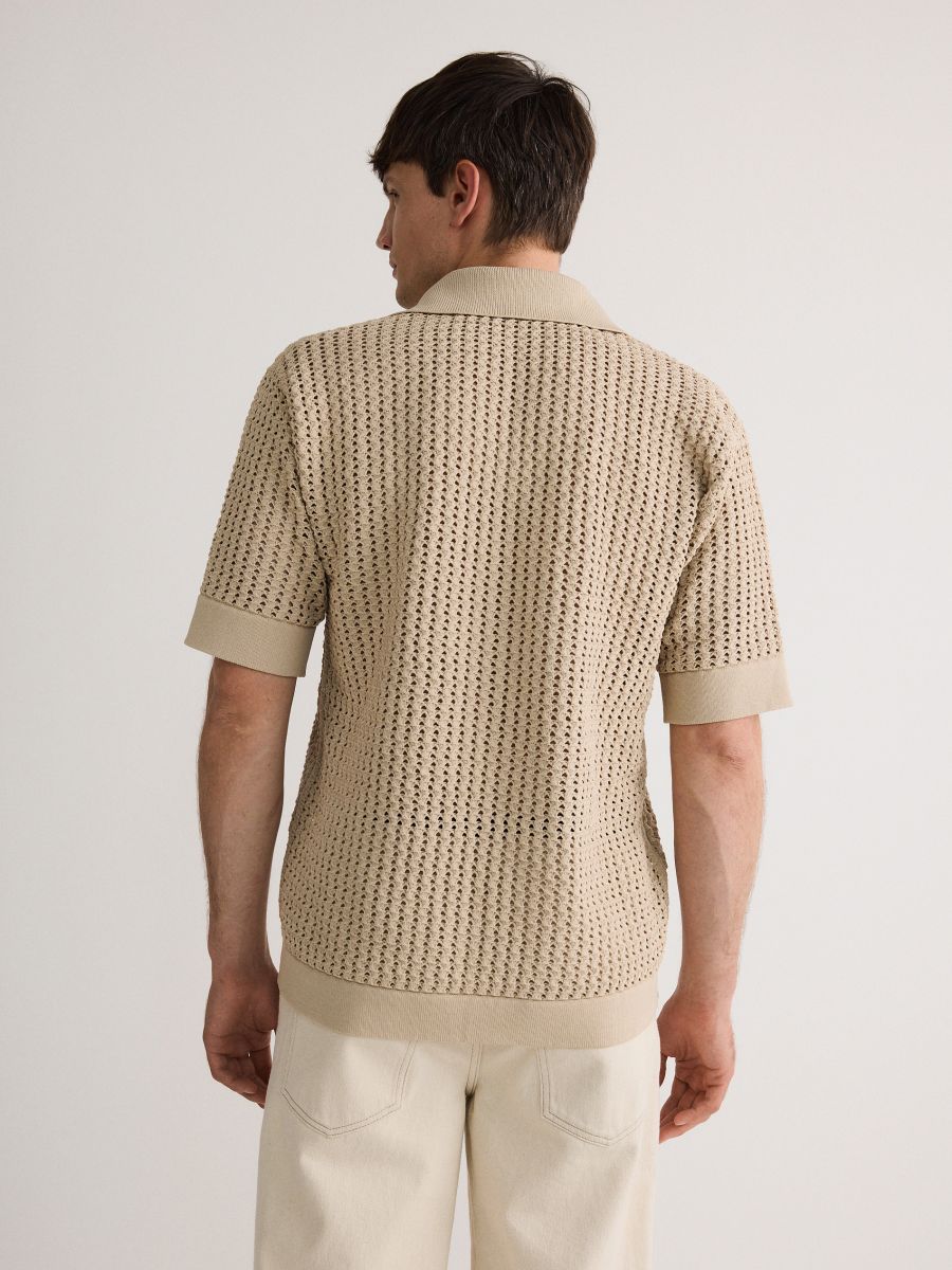 Polo jumper with open collar - beige - RESERVED - 3