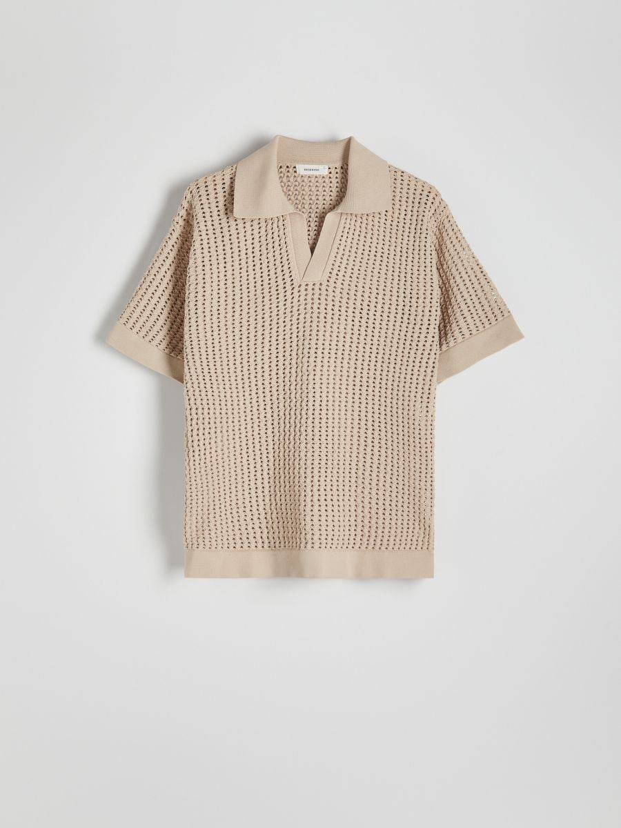 Polo jumper with open collar - beige - RESERVED - 4