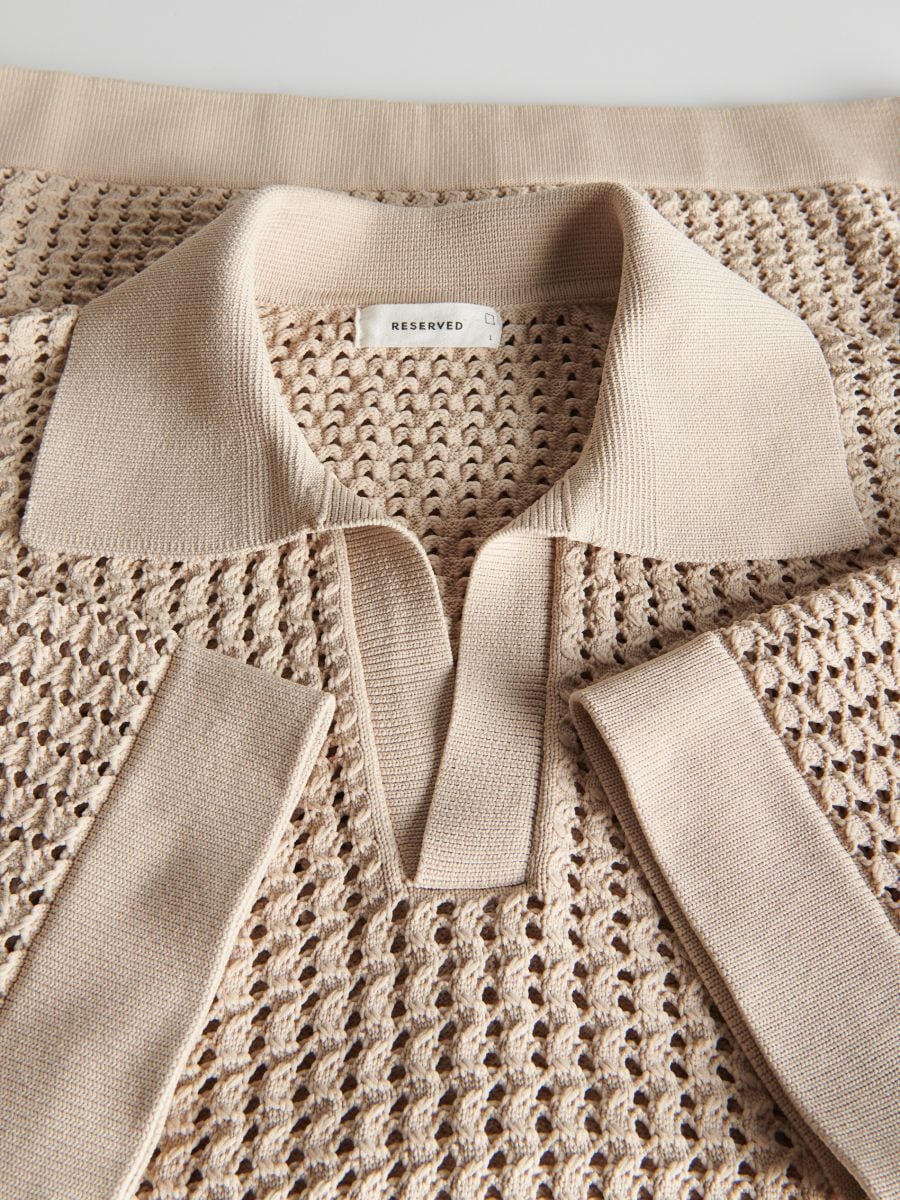 Polo jumper with open collar - beige - RESERVED - 5