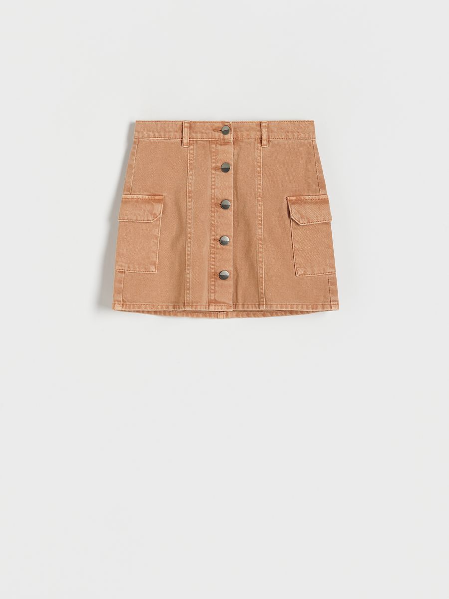 Džínsová sukňa s cargo vreckami - béžová - RESERVED