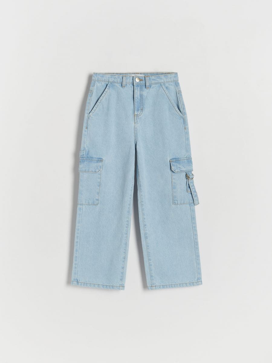 Wide leg jeans with cargo pockets - blue - RESERVED