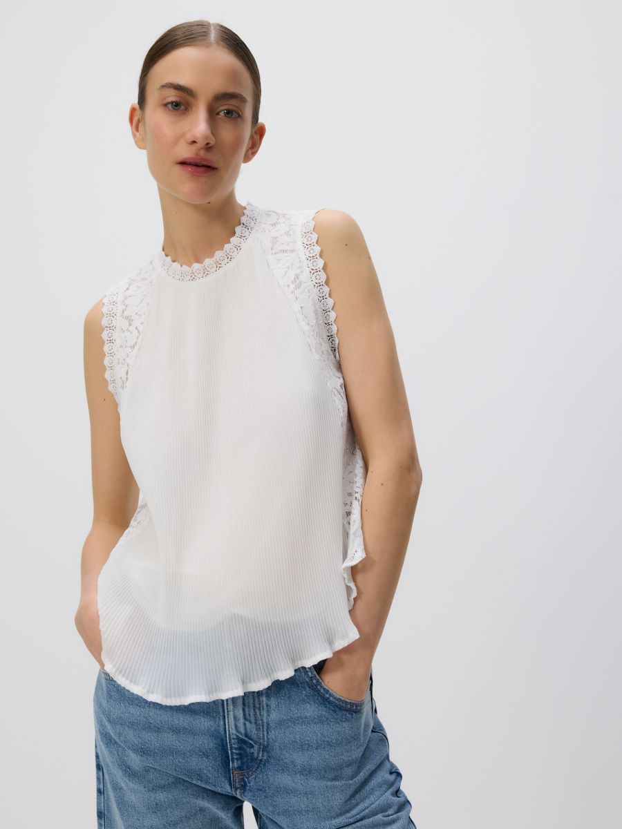 Bluse mit Spitzenborte - weiß - RESERVED - 3