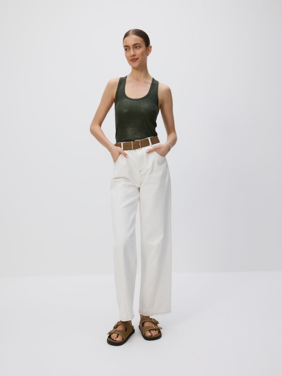 Shiny strappy top - light olive - RESERVED - 2