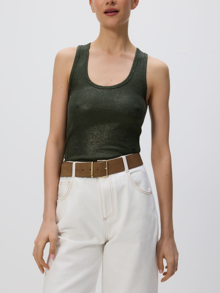 Shiny strappy top - light olive - RESERVED - 3