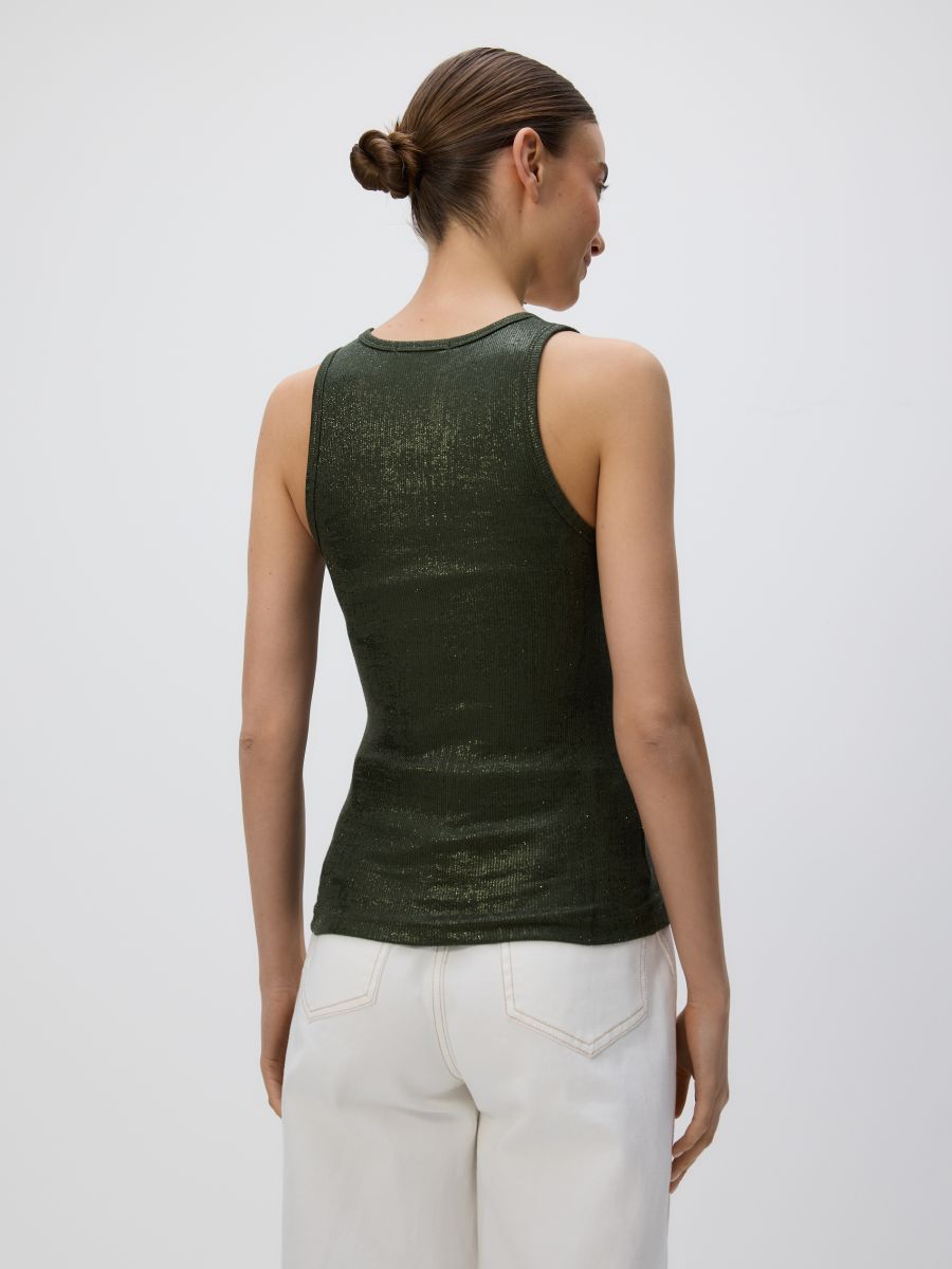 Shiny strappy top - light olive - RESERVED - 4