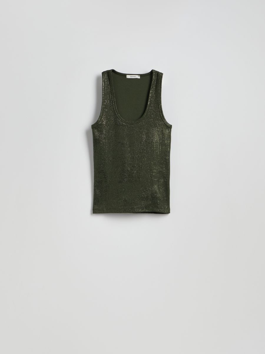 Shiny strappy top - light olive - RESERVED - 5