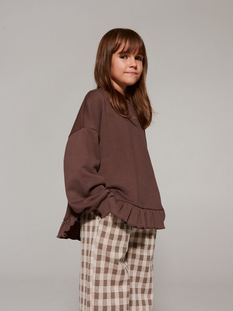 Sweatshirt with bottom flounce - dark brown - RESERVED - 3