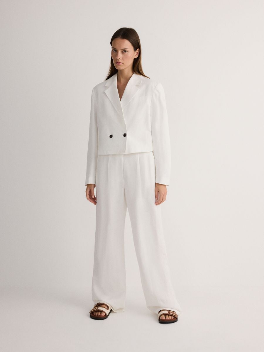 Spodnie z lnem i wiskozą - biały - RESERVED